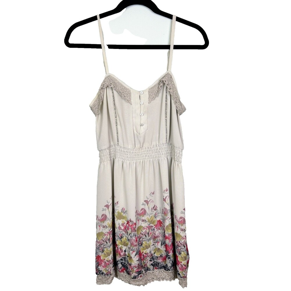 Kimchi Blue Urban Outfitters Grey Mini Slip Dress Floral Strappy Lace Buttons S